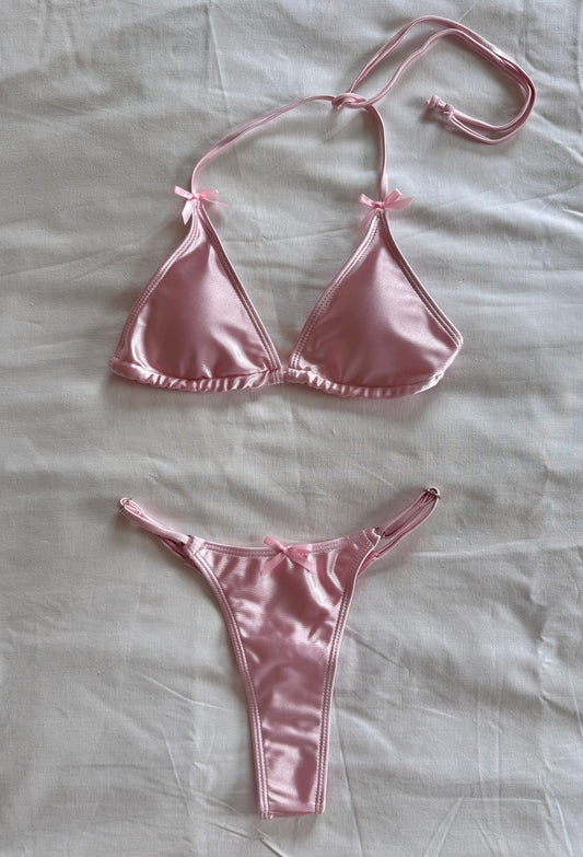 Pink Satin Adjustable Bikini Set🎀