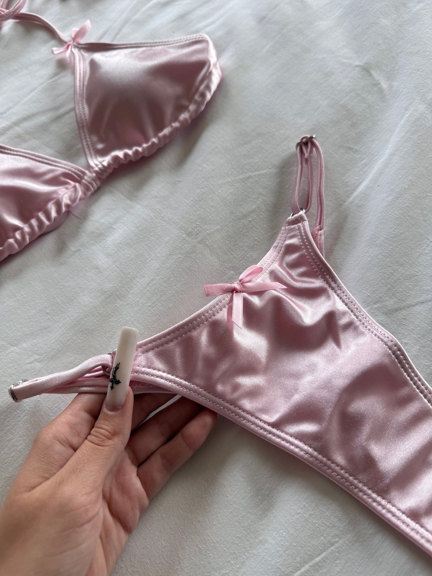 Pink Satin Adjustable Bikini Set🎀